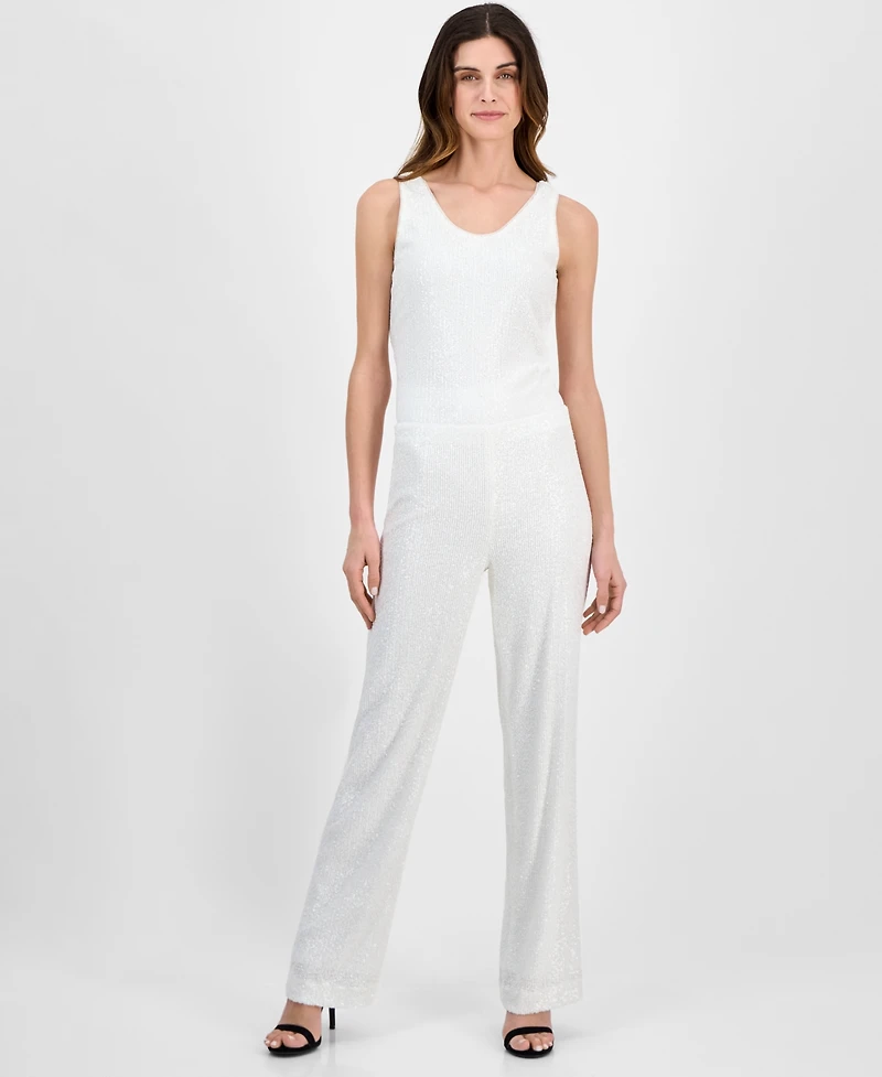 Anne Klein Women's Sequin High-Rise Wide-Leg Pants
