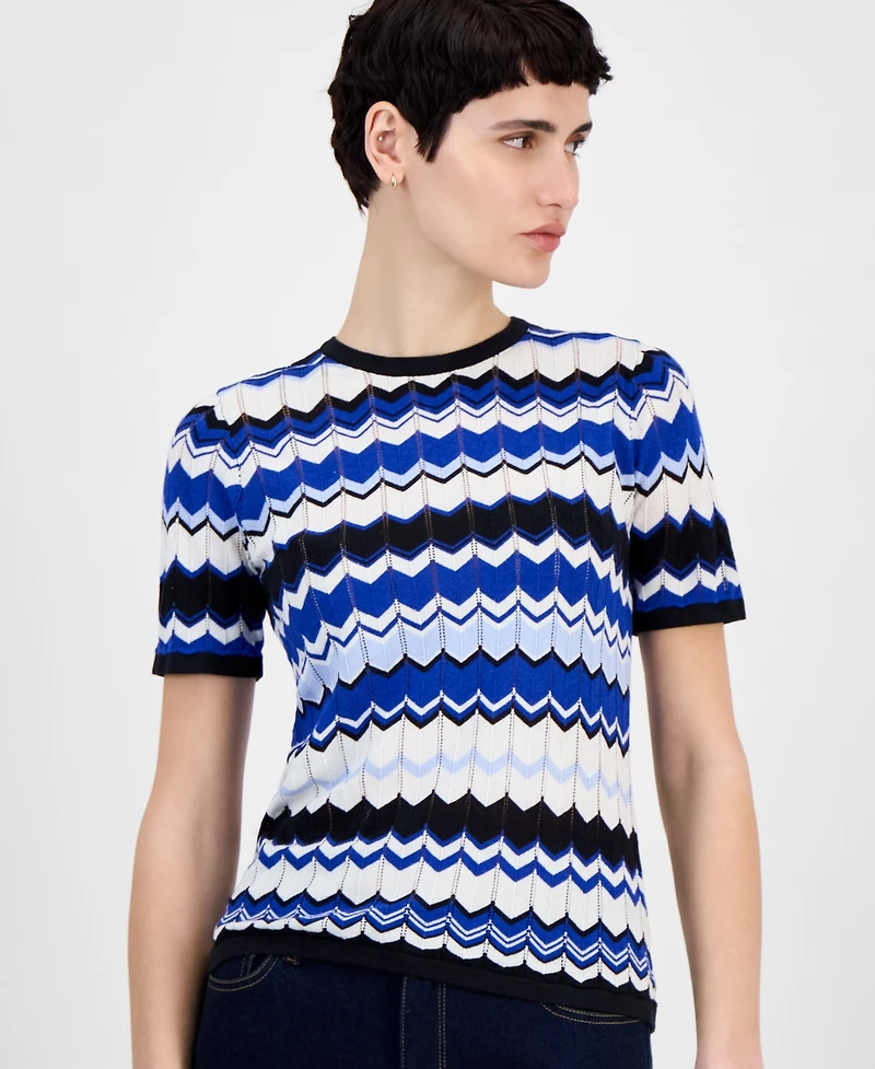 Anne Klein Women's Short-Sleeve Chevron Knit Top