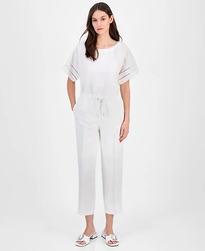 Anne Klein Women's Linen Blend Drawstring-Waist Ankle Pants