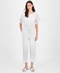 Anne Klein Women's Linen Blend Drawstring-Waist Ankle Pants