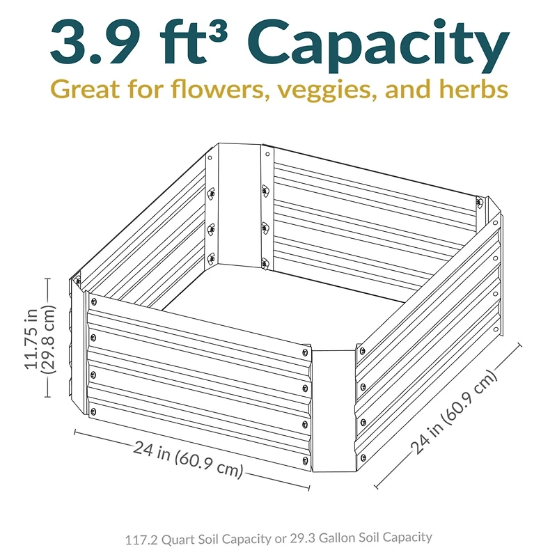 11.75" H Raised Metal Garden Bed - Galvanized Raised Garden Bed Outdoor for Vegetables and Flowers - Silver - Square