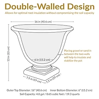 Indoor/Outdoor Patio, Garden, or Porch Weather-Resistant Double-Walled Darcy Flower Pot Planter - 16" - Beige