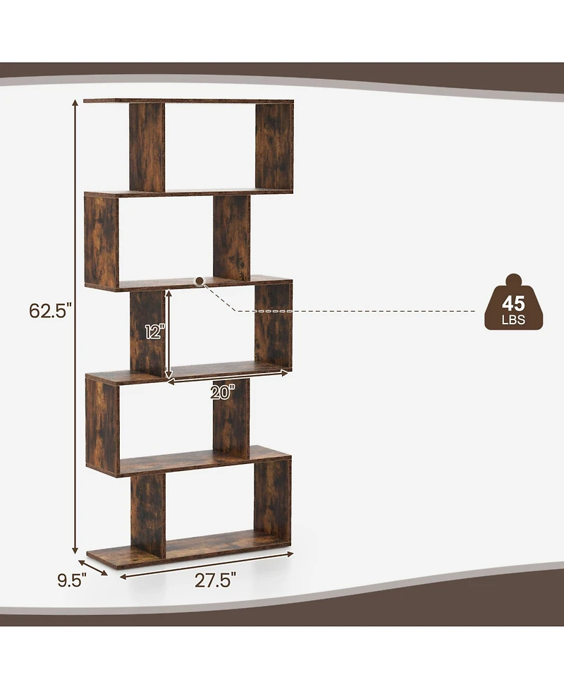 Gouun 5-Tier Bookshelf with Anti-Toppling Device for Living Room Home Office