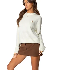 Edikted Womens Puppy Love Embroidered Sweater