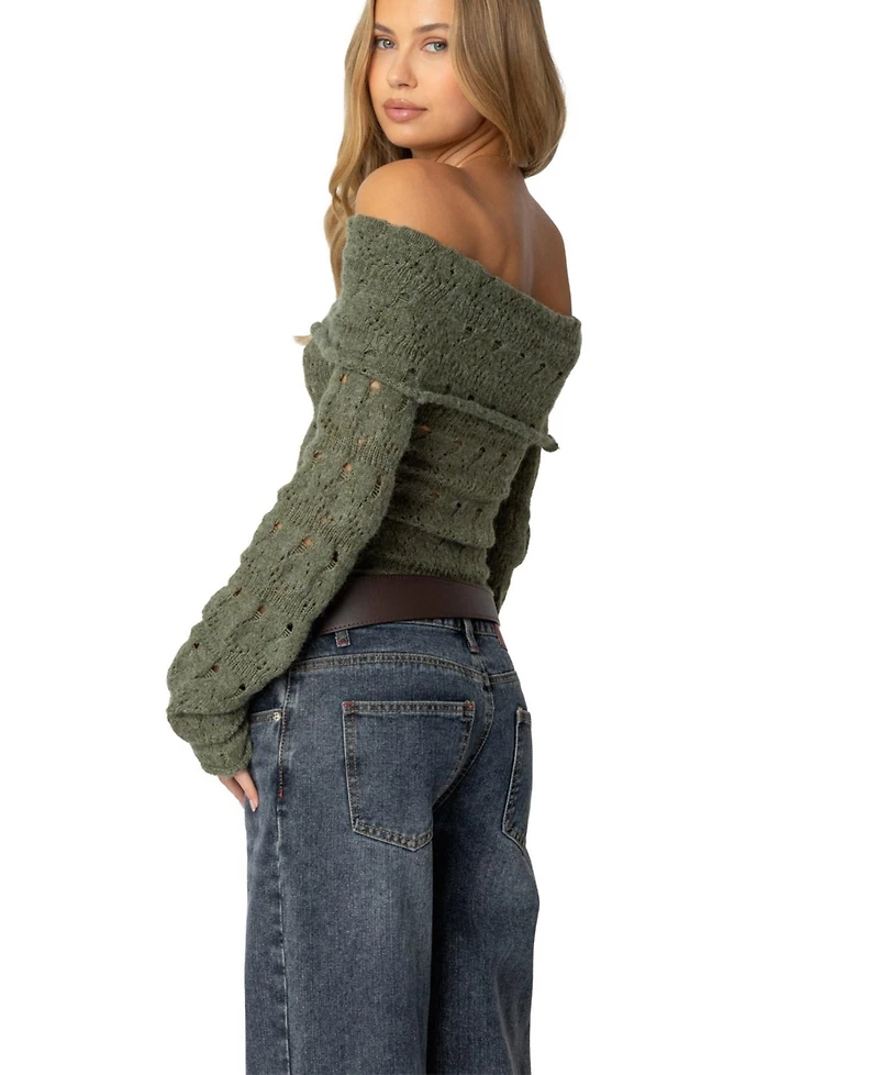Edikted Womens Kenna Fold Over Knit Top
