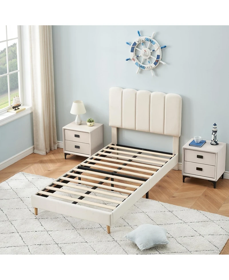 gaomon Twin Bed Frame for Boys & Girls, Upholstered Platform Bed Frame