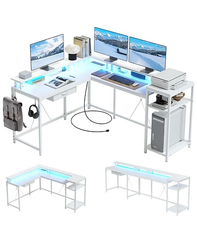 gaomon L Gaming Desk, 68" Home Office Desk with File Drawer & Power Outlet, Computer Corner Desk