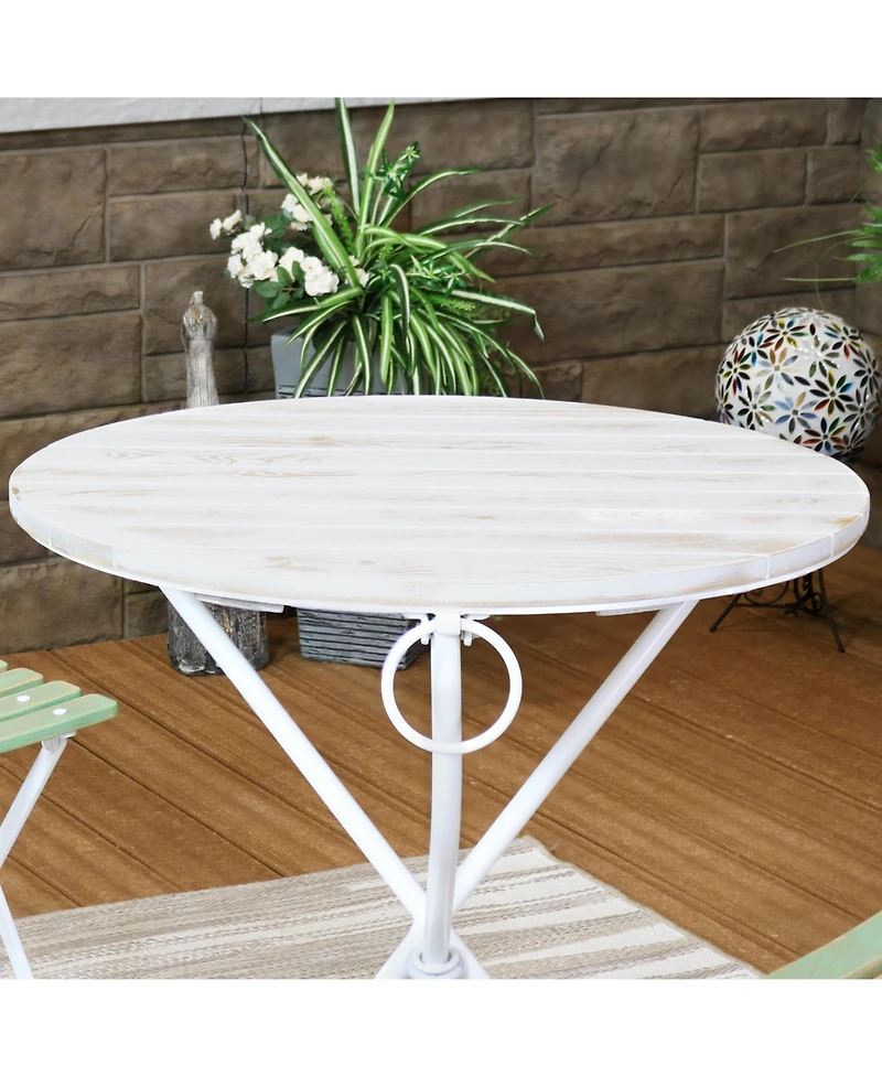French Country Chestnut Wood Folding Round Bistro Table - 28"- White