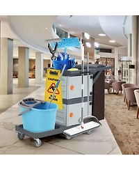 gaomon Commercial Janitorial Cart with Cabinet, 3-ply Multi-Purpose Engineered Plastic Housekeeping Car