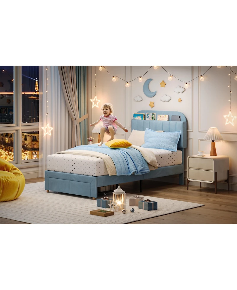 gaomon Twin Size Bed Frames with Storage Headboard