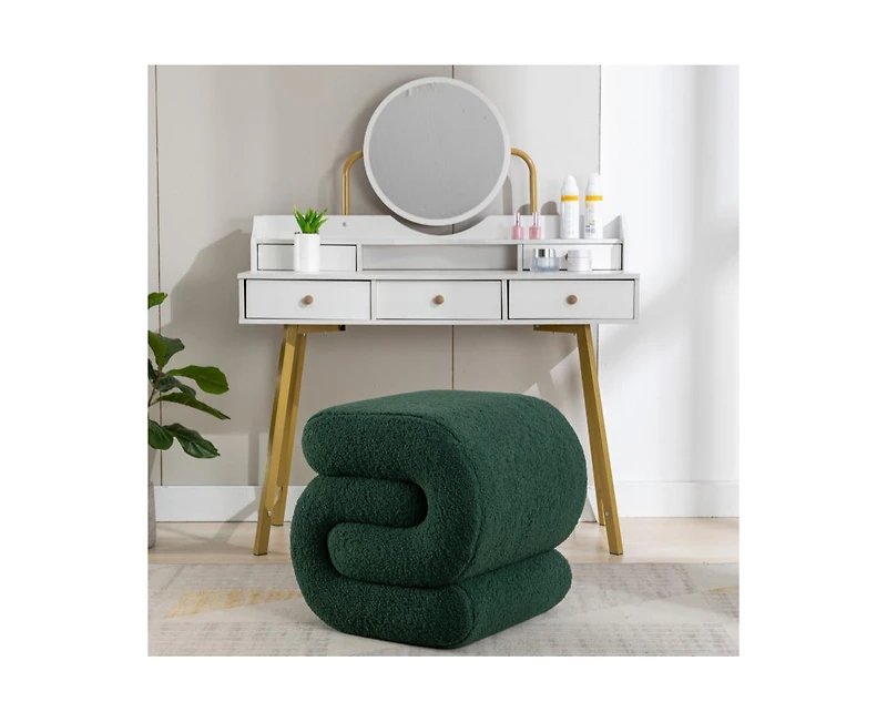 Modern S-Shape Makeup Stool, Teddy Fabric Upholstered Footstool, Comfy Ottoman for Bedroom, Living Room, and Dressing Table-The Pop Home