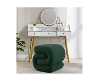 Modern S-Shape Makeup Stool, Teddy Fabric Upholstered Footstool, Comfy Ottoman for Bedroom, Living Room, and Dressing Table-The Pop Home