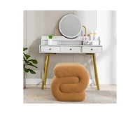 Modern S-Shape Makeup Stool, Teddy Fabric Upholstered Footstool, Comfy Ottoman for Bedroom, Living Room, and Dressing Table-The Pop Home