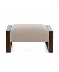 Vintage-Inspired Beige Ottoman with Wooden Legs, Stylish Footrest for Living Room, Bedroom, and Small Spaces-The Pop Home