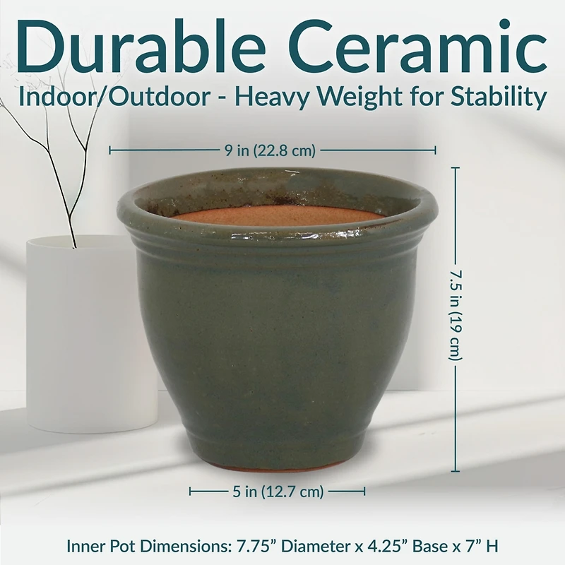 Studio Outdoor/Indoor High-Fired Glazed Uv- and Frost-Resistant Ceramic Planters with Drainage Holes