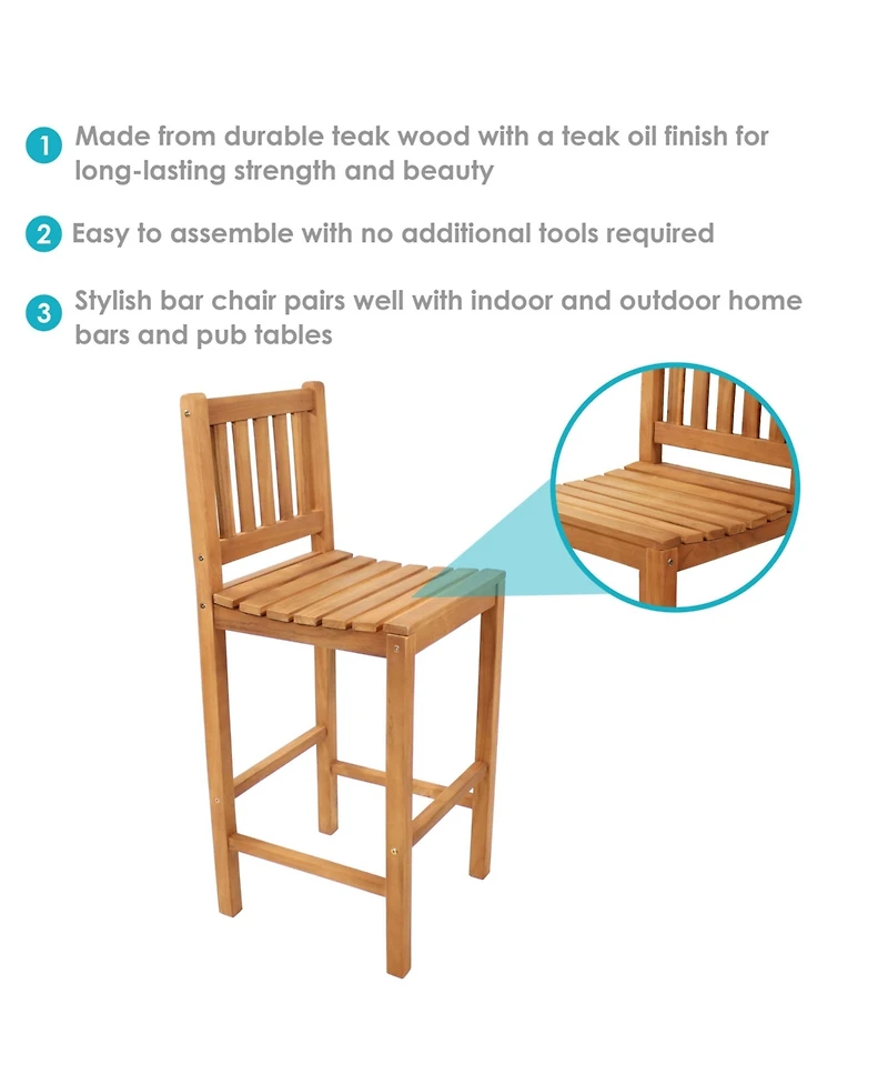 Teak Wood Outdoor Bar Chair - 43" H - Brown