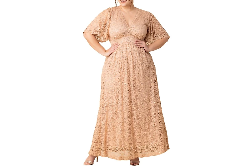 Kiyonna Plus Luminous Sequin Lace Evening Gown with Pockets