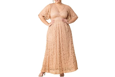 Kiyonna Plus Luminous Sequin Lace Evening Gown with Pockets