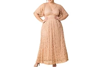 Kiyonna Plus Luminous Sequin Lace Evening Gown with Pockets