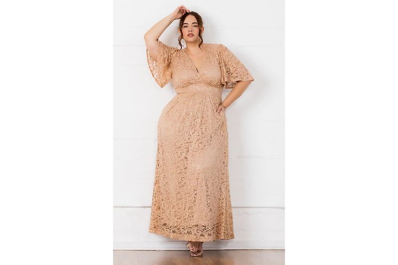 Kiyonna Plus Luminous Sequin Lace Evening Gown with Pockets