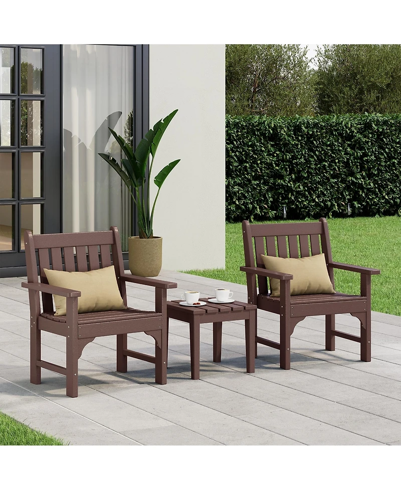 WestinTrends Outdoor Patio 3-Piece Hdpe Adirondack Garden Chairs with Square Adirondack Side Table Set