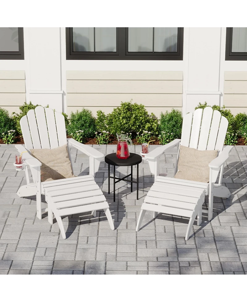 WestinTrends 4-Piece Outdoor Patio Hdpe Adirondack Chairs With Ottomans and Cup Holder Set