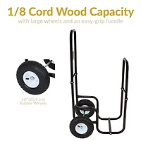 Indoor/Outdoor Steel Rolling Firewood Log Cart Carrier with Wheels - 1/8 Face Cord - Black