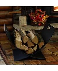 Small Powder-Coated Steel Outdoor Firewood Log Rack - 30" - Black