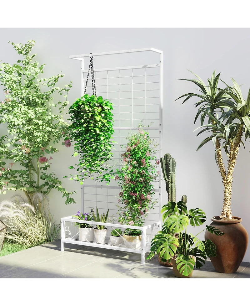 Outsunny 74" Tall Metal Plant Sd with Trellis and Hanging Bar,