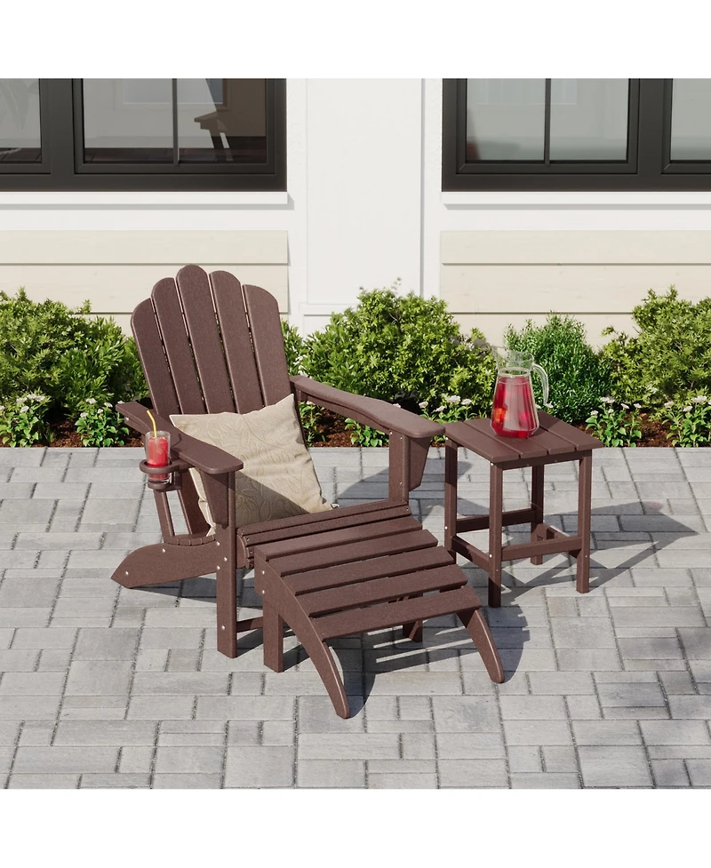 WestinTrends 3-Piece Adirondack Chair with Cup Holder and Folding Ottoman Table Set