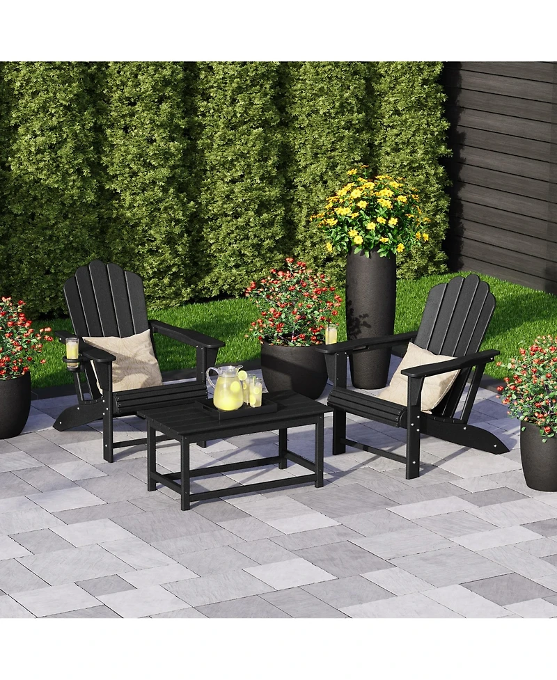 WestinTrends 3-Piece Adirondack Chairs with Cup Holders and Coffee Table Set