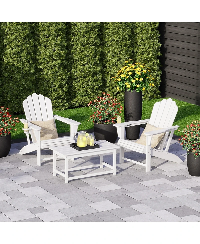 WestinTrends 3-Piece Adirondack Chairs with Cup Holders and Coffee Table Set