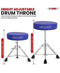 5 Core Drum Throne Adjustable Guitar Stool Padded Seat + Drum Practice Pad Snare Drumming Stand