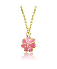 GiGiGirl 14k Gold Plated Fuchsia-Red Daisy Flower Drop Charm Necklace