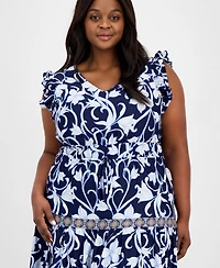 Anne Klein Plus Size Mixed-Print Tiered Maxi Dress