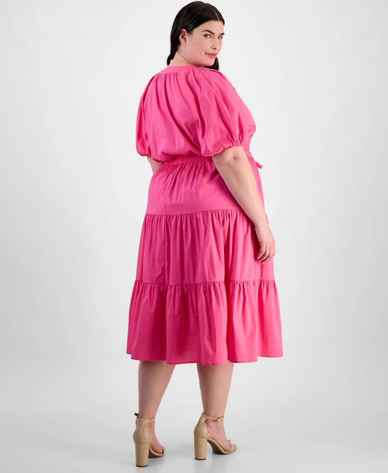 Anne Klein Plus Size Puff-Sleeve Tiered Midi Dress