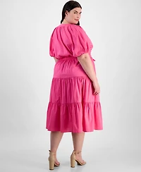 Anne Klein Plus Size Puff-Sleeve Tiered Midi Dress