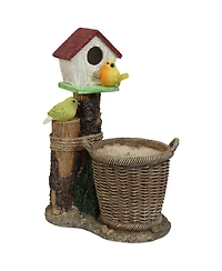 Polyresin Bird House Planter Statue with Solar Led Lighted Birds - 17.25"