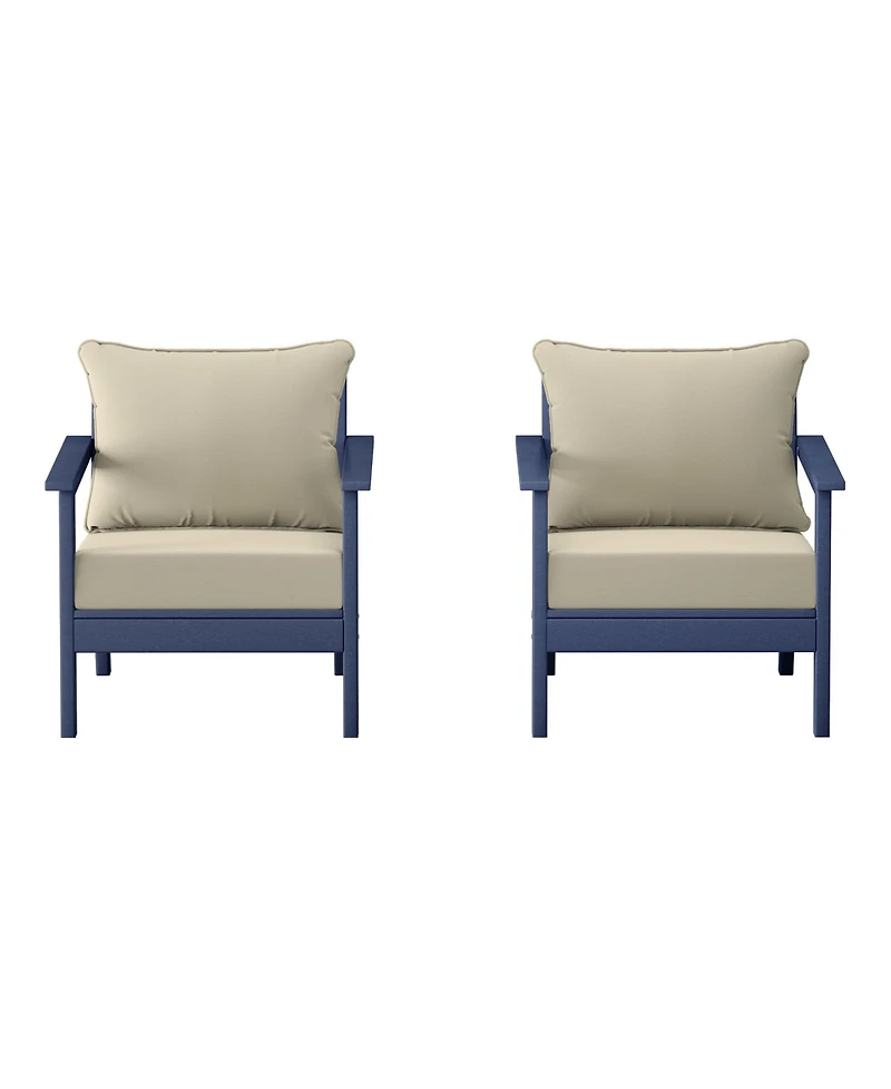 Outdoor Modern Hdpe Patio Navy Blue Club Chairs with Deep Seat Cushions (Set of 2)
