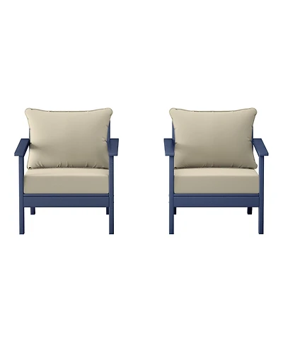 Outdoor Modern Hdpe Patio Navy Blue Club Chairs with Deep Seat Cushions (Set of 2)
