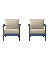 Outdoor Modern Hdpe Patio Navy Blue Club Chairs with Deep Seat Cushions (Set of 2)