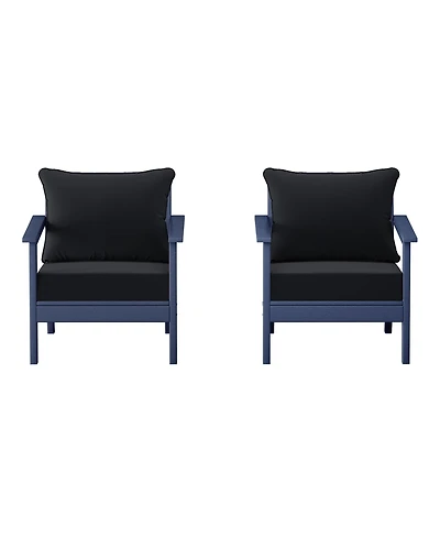Outdoor Modern Hdpe Patio Navy Blue Club Chairs with Deep Seat Cushions (Set of 2)