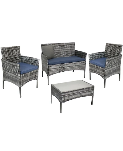 Outdoor Dunmore Patio Conversation Furniture Set with Loveseat, Chairs, and Table - Gray and Navy - 4pc