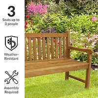 Outdoor Solid Teak Wood with Light Stained Finish Patio Garden Bench Seat - 60" - Light Brown