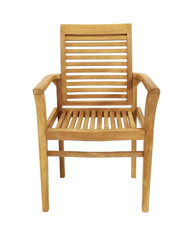 Outdoor Solid Teak Wood with Light Stained Finish Slatted Patio Lawn Arm Chair - Light Brown
