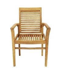 Outdoor Solid Teak Wood with Light Stained Finish Slatted Patio Lawn Arm Chair - Light Brown
