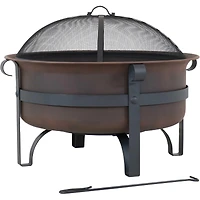 Outdoor Camping or Backyard Large Round Cauldron Fire Pit Bowl with Log Poker and Spark Screen - 29"