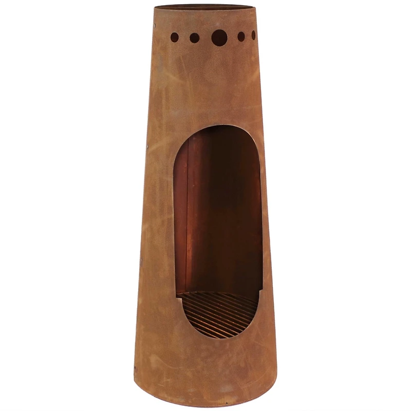 Outdoor Backyard Patio Steel Santa Fe Wood-Burning Fire Pit Chiminea with Wood Grate - 50" - Rustic Finish