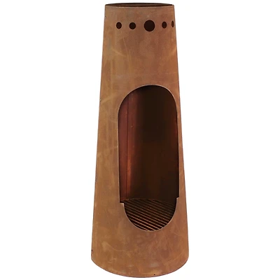 Outdoor Backyard Patio Steel Santa Fe Wood-Burning Fire Pit Chiminea with Wood Grate - 50" - Rustic Finish