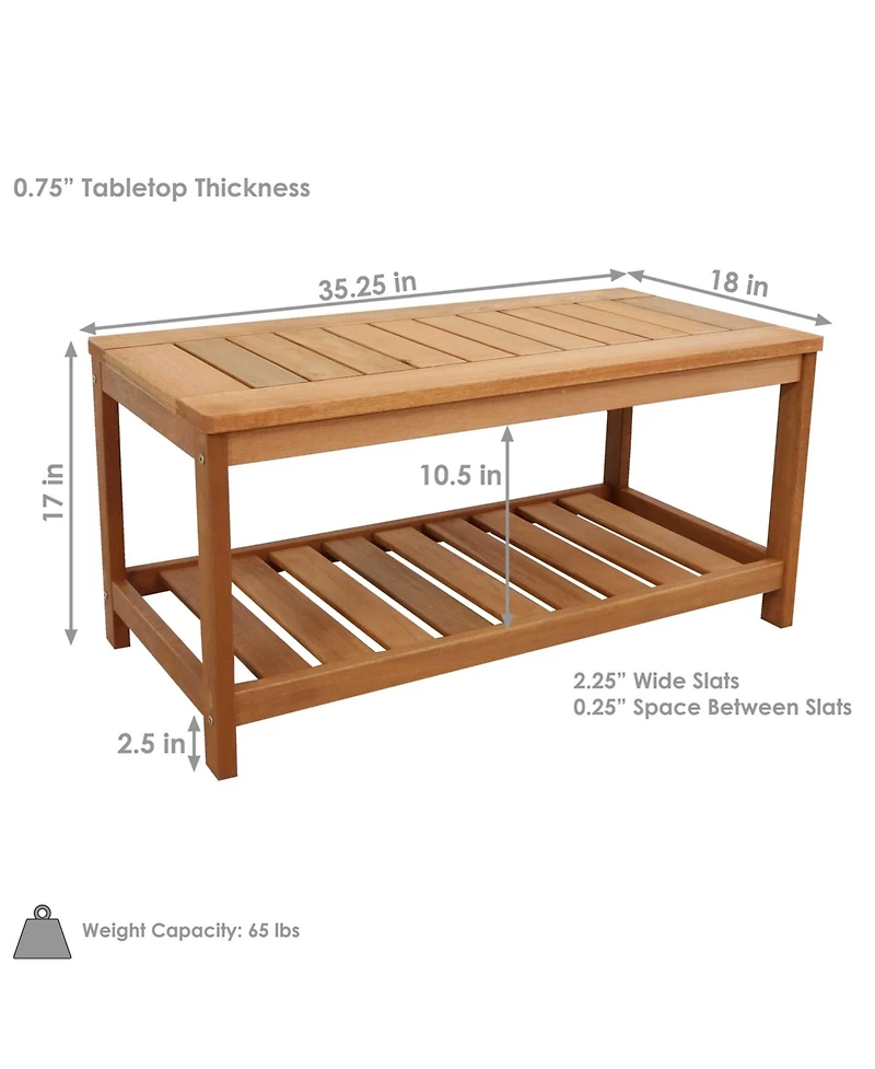 Teak Outdoor Coffee Table for Patio - Coffee Table for Outside or Patio - Rectangle - 35 Inch - Meranti Wood